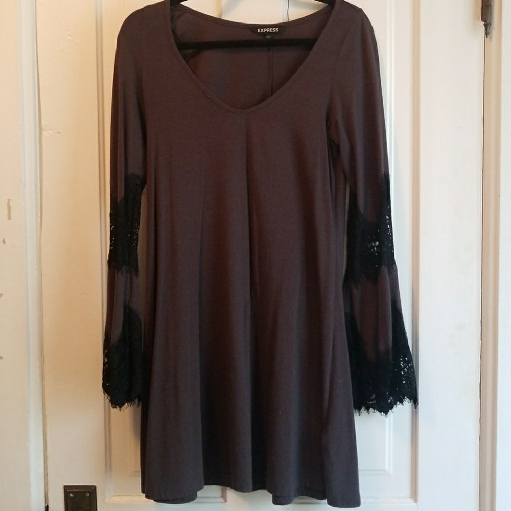 Express Grey Dress with Black Lace Sleeve